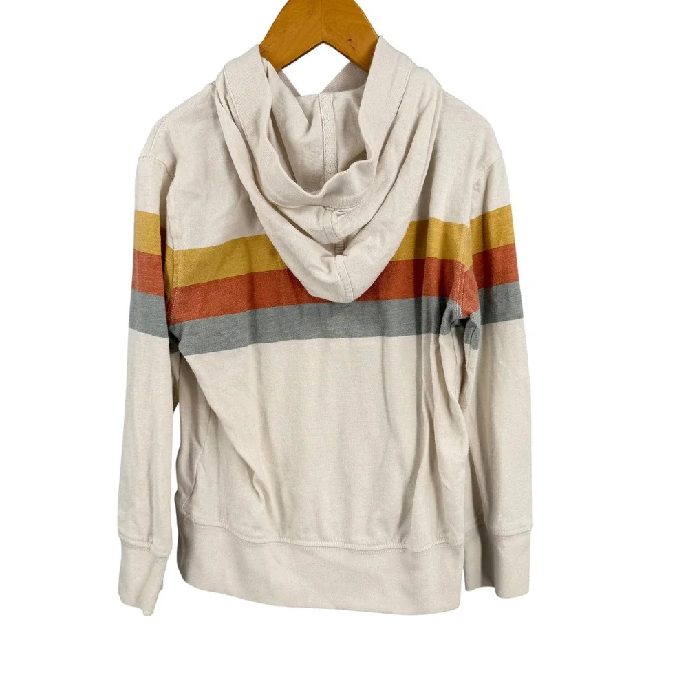 Faherty‎ Kids Hooded Henley Shirt Cream Stripe 100% Organic Cotton Size 5